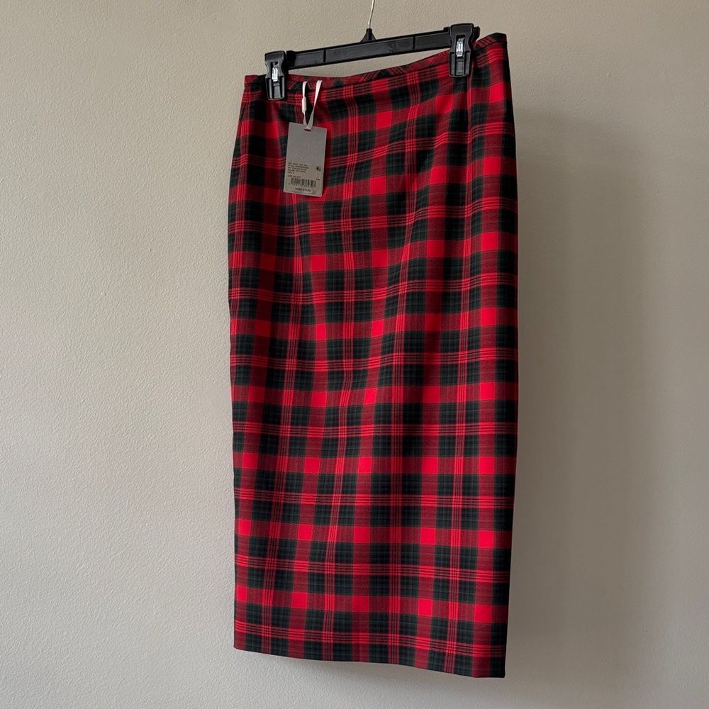 Preston & York Red and Black Plaid Midi Skirt